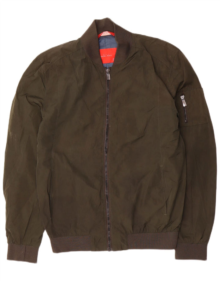 Zara Mens Bomber Jacket UK 36 Small Caqui Poliéster