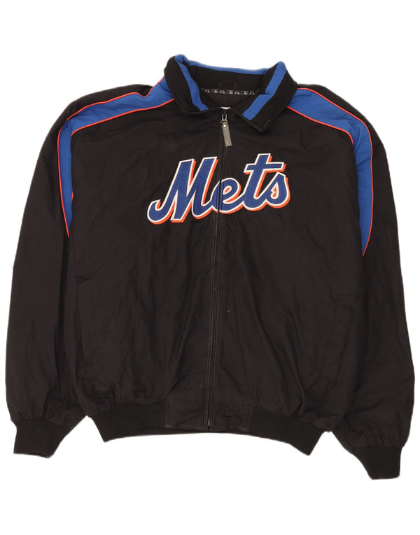 Majestic Mens Mets Graphic Chándal Top Chaqueta XL Negro Colorblock Nylon