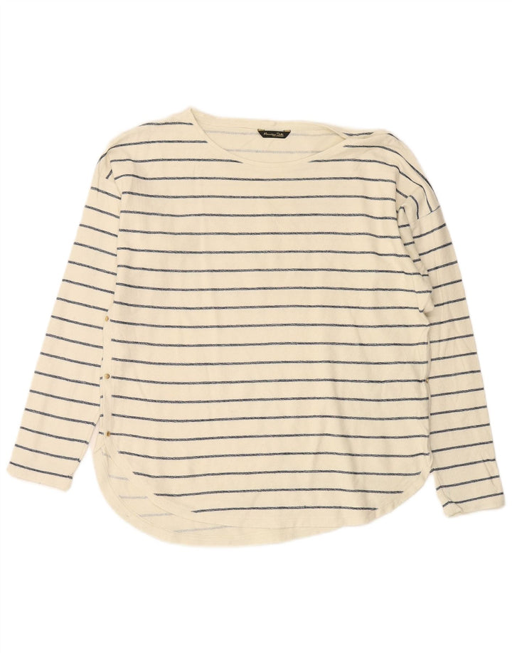 MASSIMO DUTTI Womens Top Long Sleeve UK 14 Medium White Striped Cotton