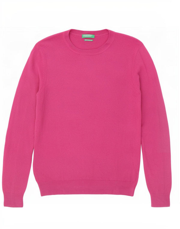 Benetton Jersey De Cuello Redondo Para Mujer UK 42 Lana Rosa Mediana