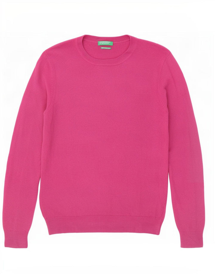 Benetton Jersey De Cuello Redondo Para Mujer UK 42 Lana Rosa Mediana