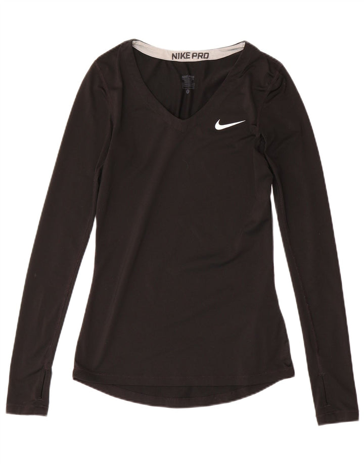 Nike Mujer Dri Fit Top Manga Larga UK 8 Pequeño Poliéster Negro