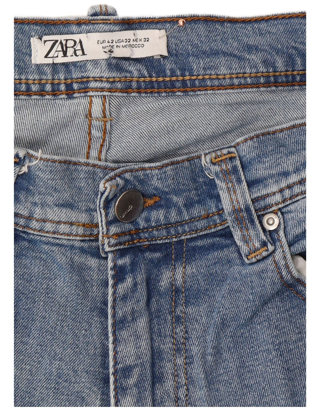 ZARA Vaqueros ajustados desgastados con gráfico para hombre EU 42 Large W32 L32 Azul
