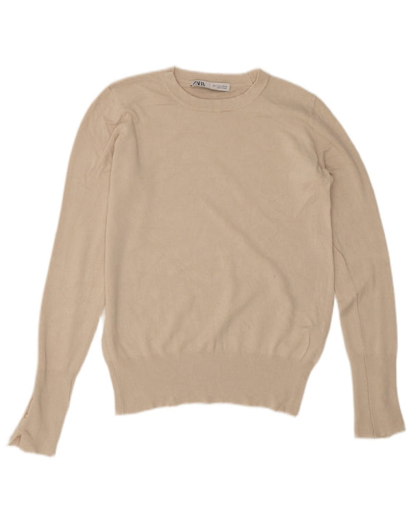 Zara Mujer Cuello Barco Jersey Jersey UK 10 Small Beige Viscosa