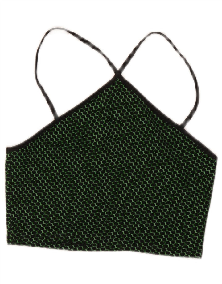 Zara Mujer Crop Halter Top UK 42 Verde Medio Manchado