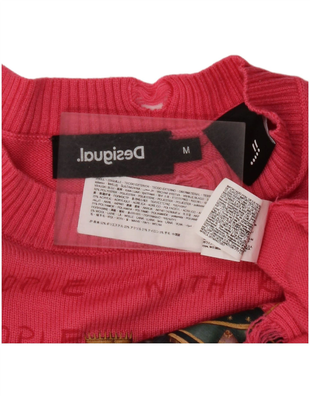 DESIGUAL Suéter tipo jersey con cuello redondo y gráfico para mujer, talla 44, color rosa medio