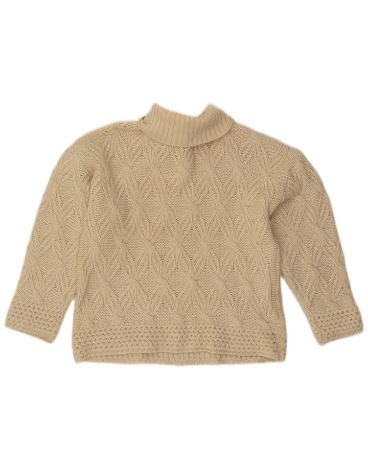 Vintage mujer crop roll cuello jersey suéter Reino Unido 14 medio de lana blanca