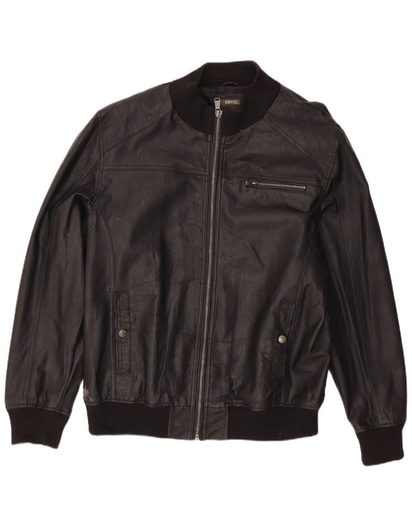 Chaqueta bomber Identic para hombre de piel sintética estilo motor UK 42 XL Poliéster negro