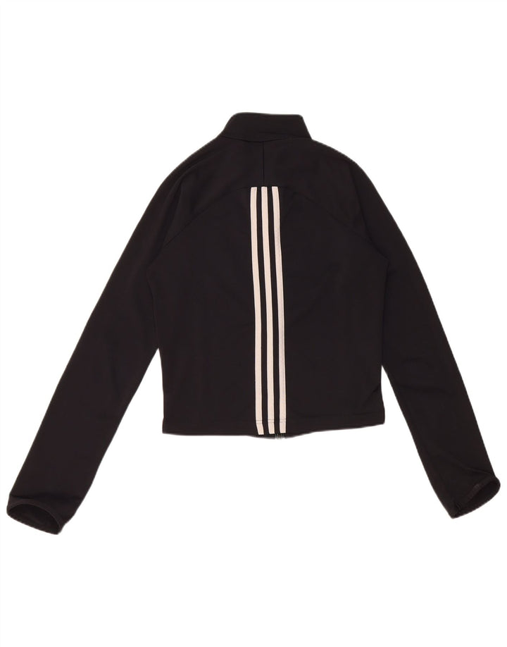 Adidas Mujer Crop Chándal Top Chaqueta Reino Unido 10 Pequeño Poliéster Negro