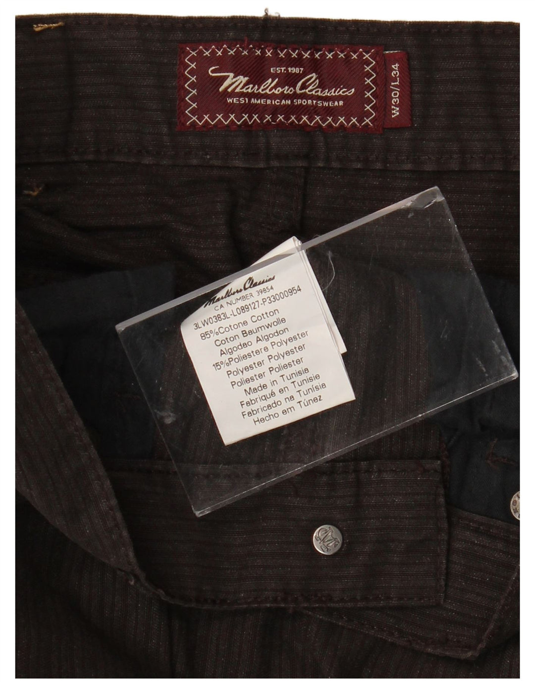 MARLBORO CLASSICS Pantalones casuales rectos para hombre W30 L34 Algodón marrón