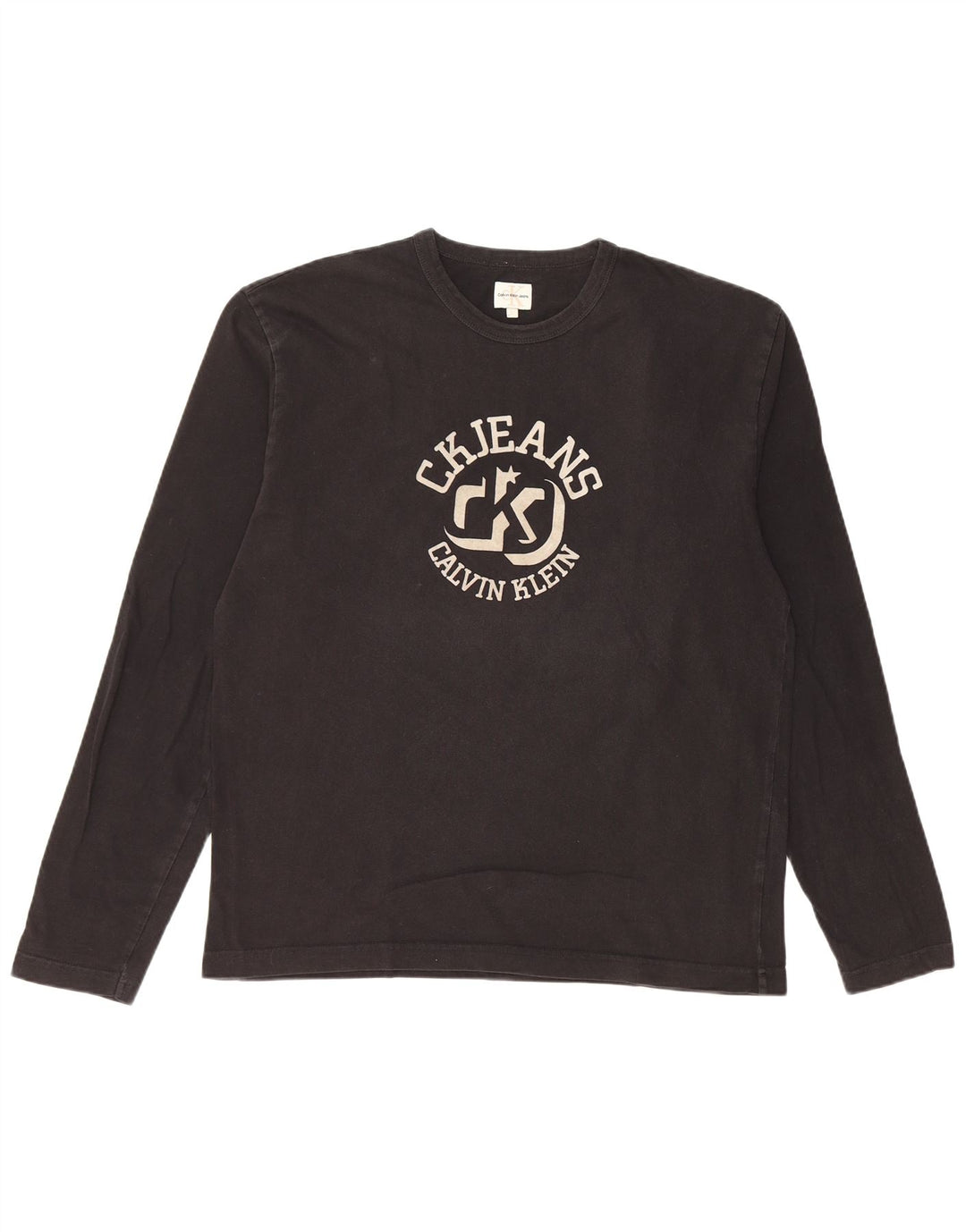 Calvin Klein Jeans Mens Graphic Top Manga Larga Grande Algodón Negro