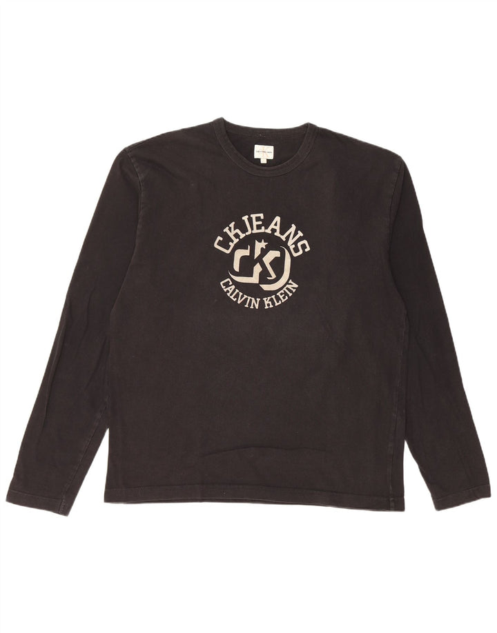 Calvin Klein Jeans Mens Graphic Top Manga Larga Grande Algodón Negro