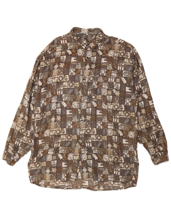 SIGNUM Mens Long Shirt Large Grey Patchwork