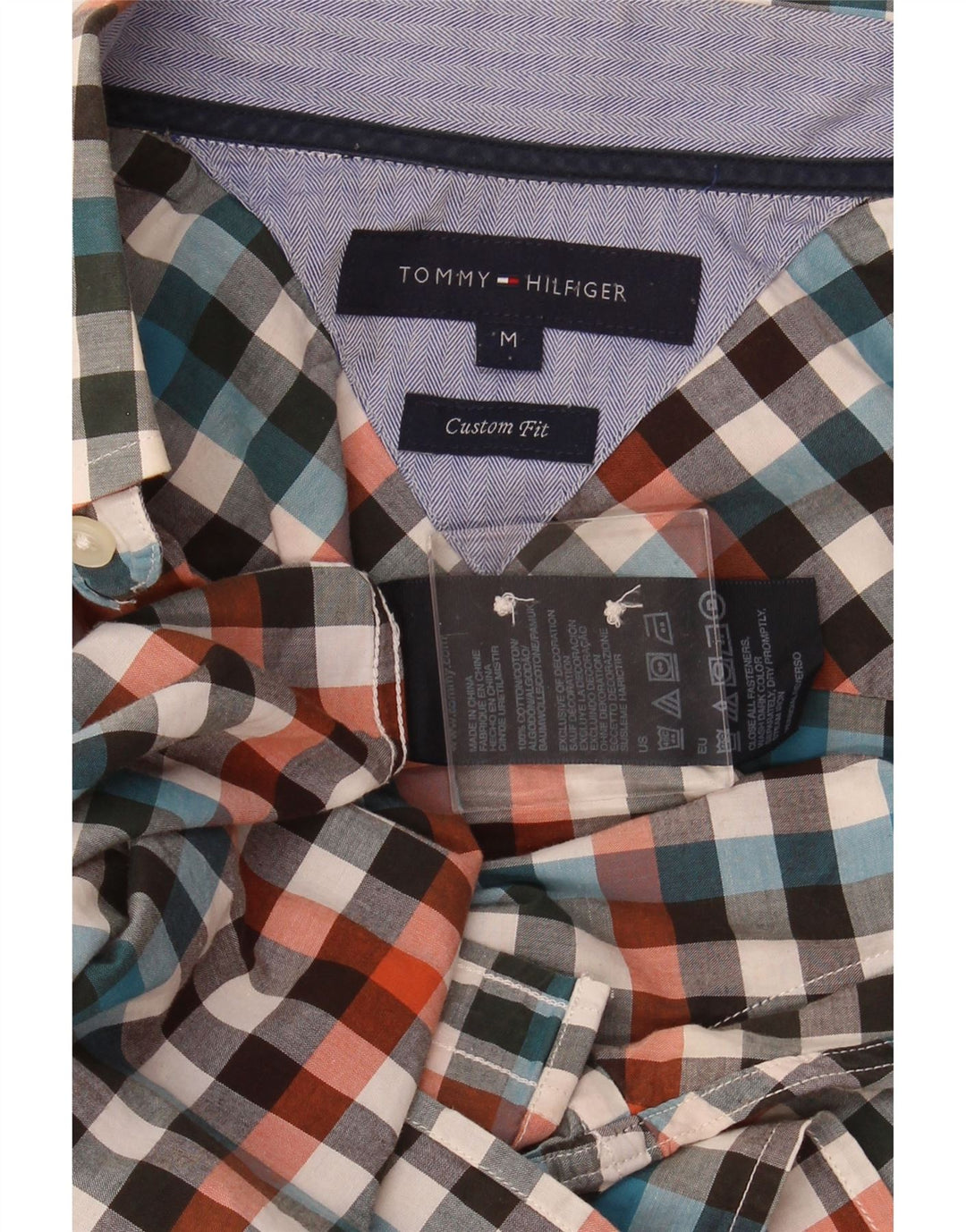 TOMMY HILFIGER Camisa Custom Fit de hombre de algodón a cuadros multicolor mediano