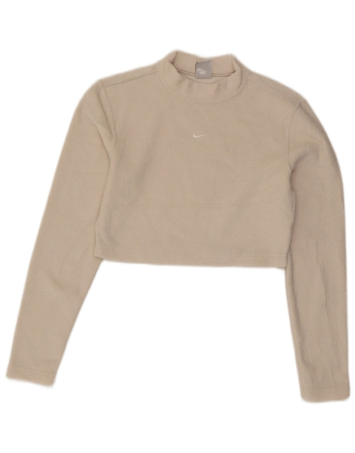 Nike Top corto de terciopelo para mujer, manga larga, Reino Unido 12, poliéster blanco medio