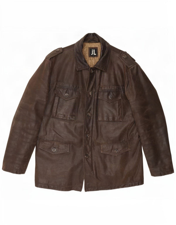 Vintage hombres chaqueta de cuero militar IT 50 marrón grande