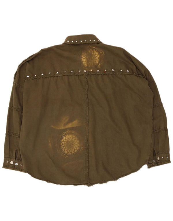 Zara Mujer Camisa Vaquera Extragrande UK 10 Small Khaki Paisley