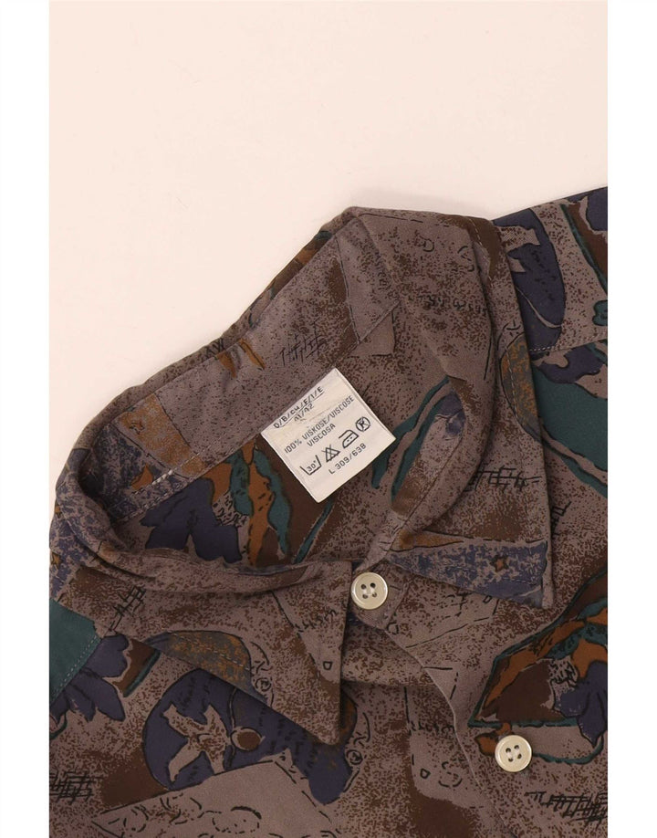 Vintage hombres patrón abstracto camisa tamaño 41/42 viscosa gris grande