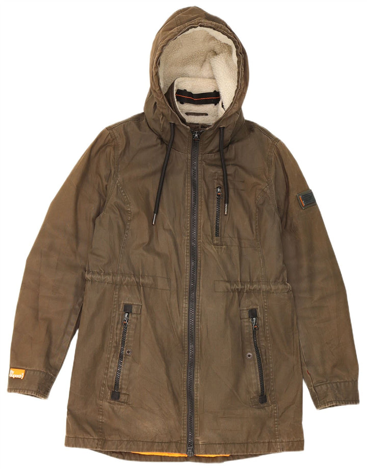 Superdry Parka con capucha para hombre, talla 40, poliéster caqui grande