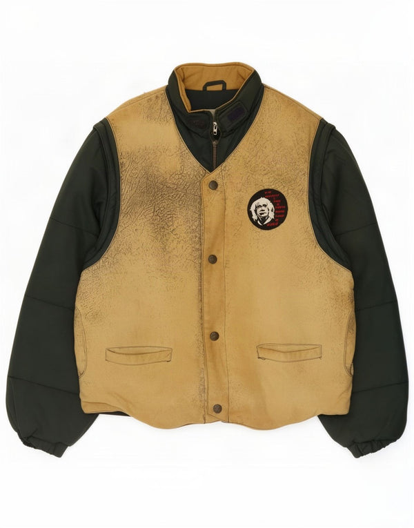Vintage hombres acolchado Racer chaqueta Reino Unido 40 grande verde colorblock poliuretano