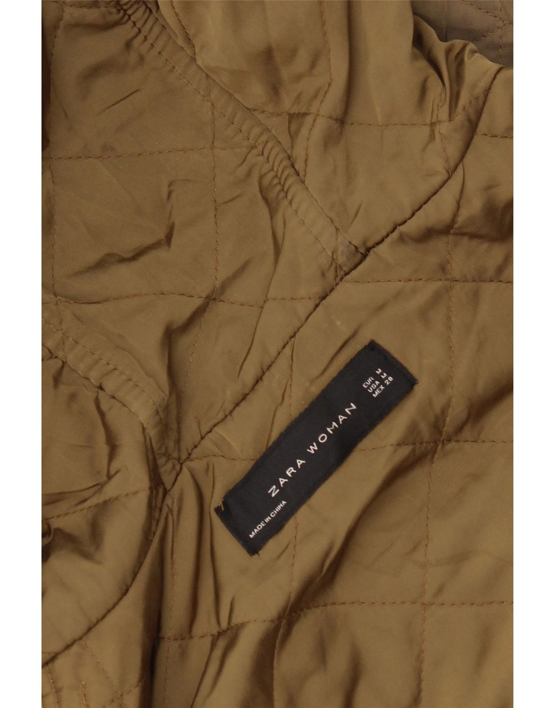 ZARA Mujer Chaqueta Acolchada Con Capucha UK 44 Mediano Caqui Poliéster