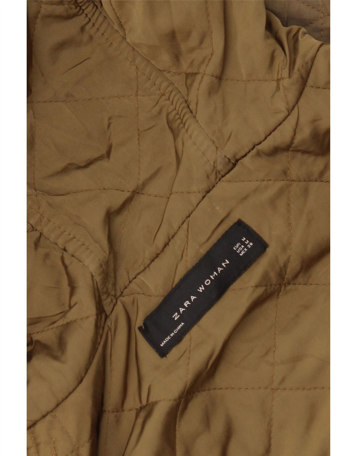 ZARA Mujer Chaqueta Acolchada Con Capucha UK 44 Mediano Caqui Poliéster