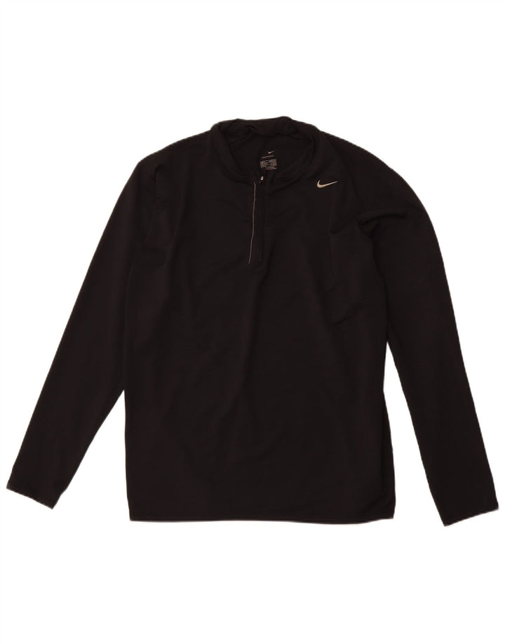 NIKE Hombre Zip Neck Top Manga Larga XL Negro Colorblock Poliéster Deportes