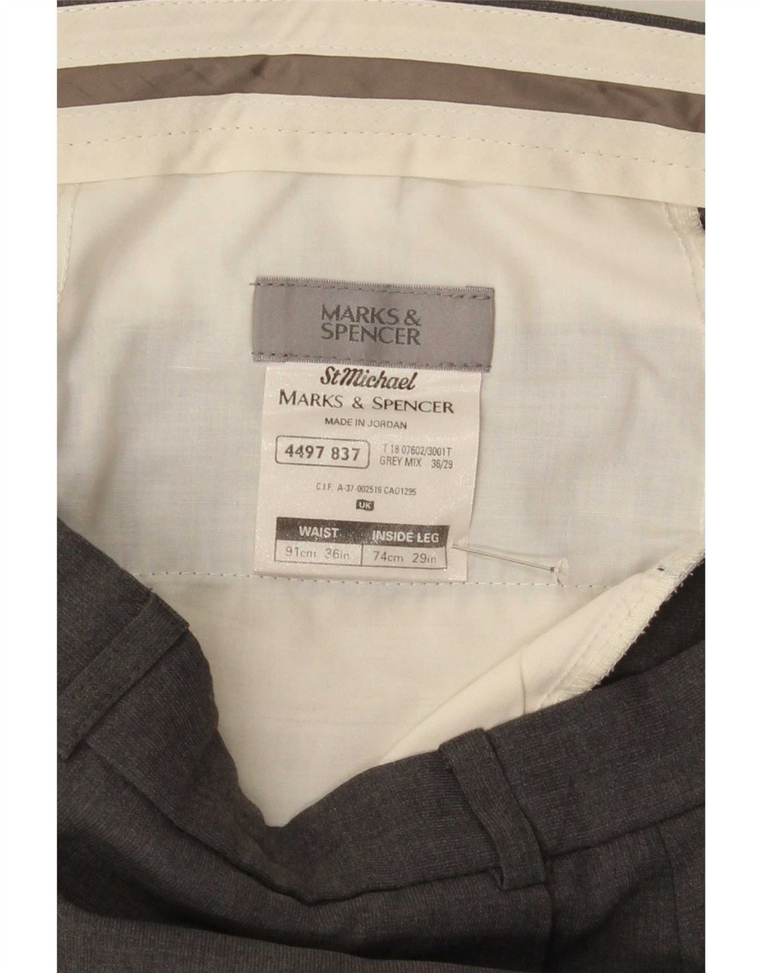 Marks & Spencer Pantalón de traje recto para hombre W36 L29 Poliéster gris