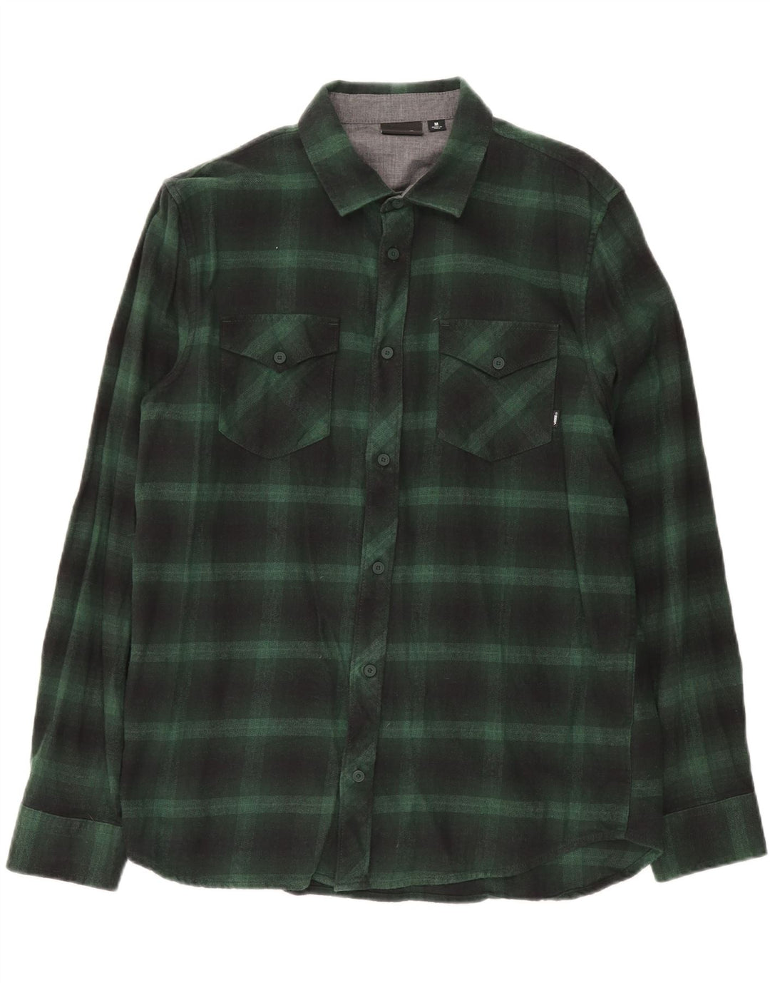 VANS Hombre Camisa de franela de algodón a cuadros verde medio