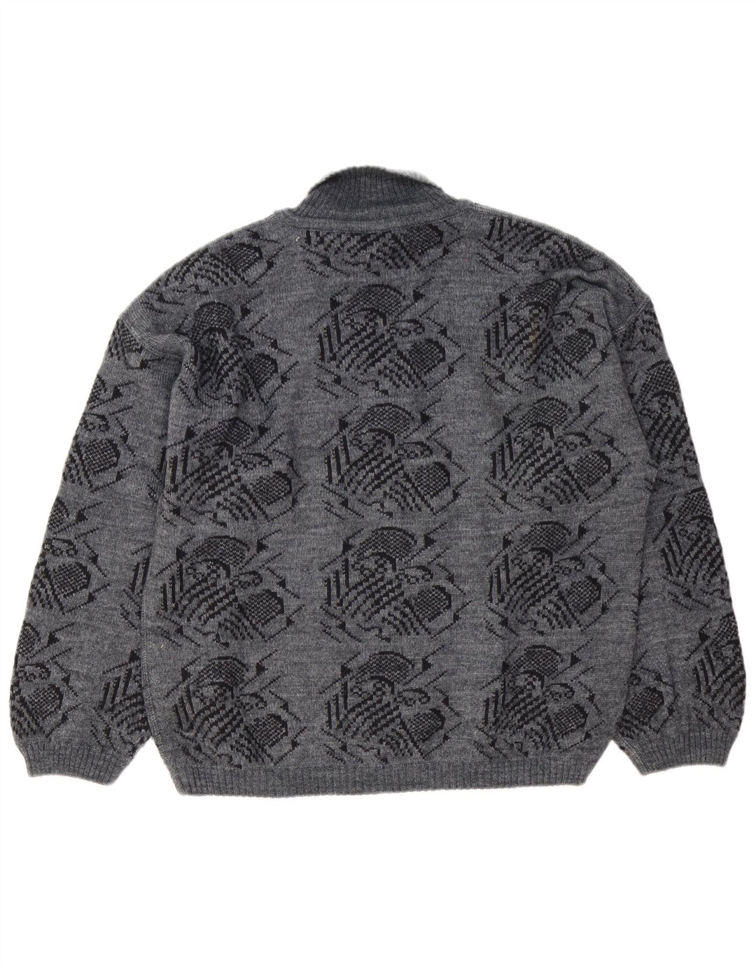 Vintage hombres patrón abstracto rollo cuello jersey suéter grande gris