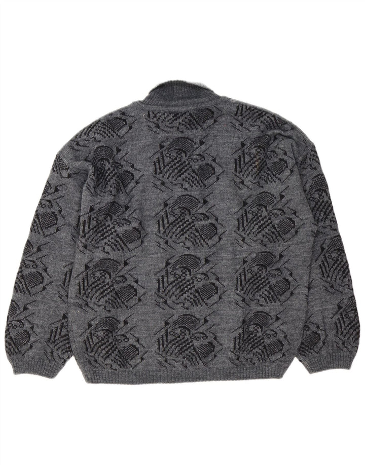 Vintage hombres patrón abstracto rollo cuello jersey suéter grande gris