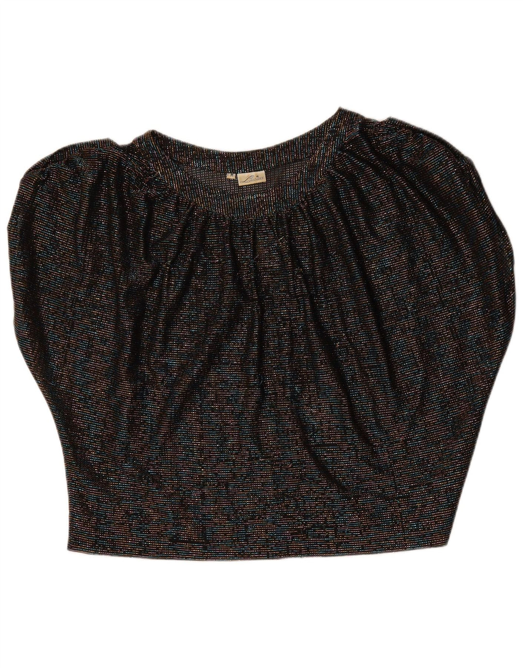 Vintage mujer crop batwing blusa Top Reino Unido 14 Medio Negro Flecked
