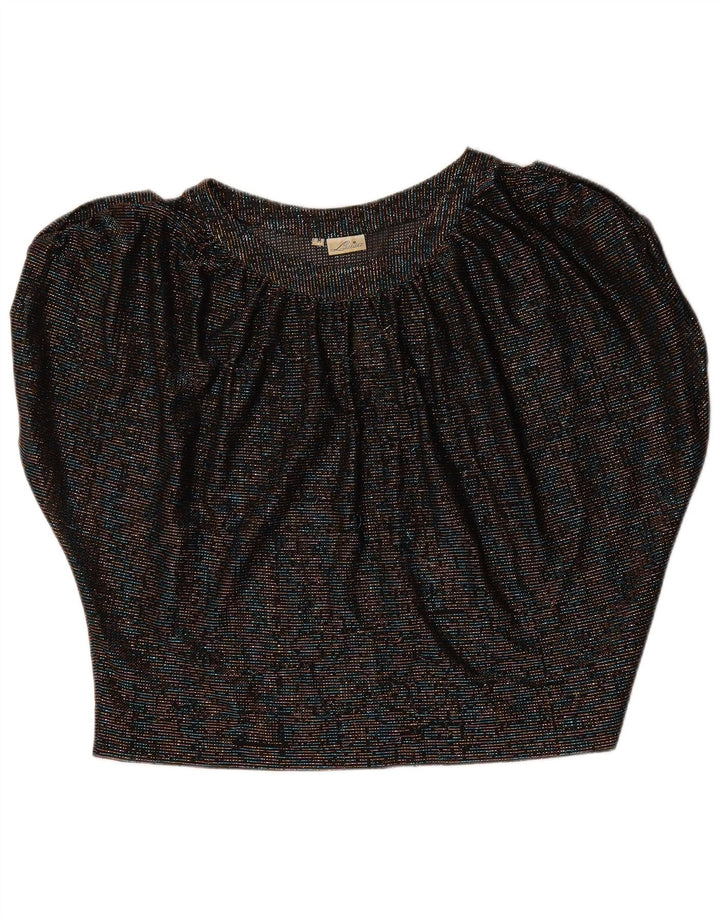 Vintage mujer crop batwing blusa Top Reino Unido 14 Medio Negro Flecked