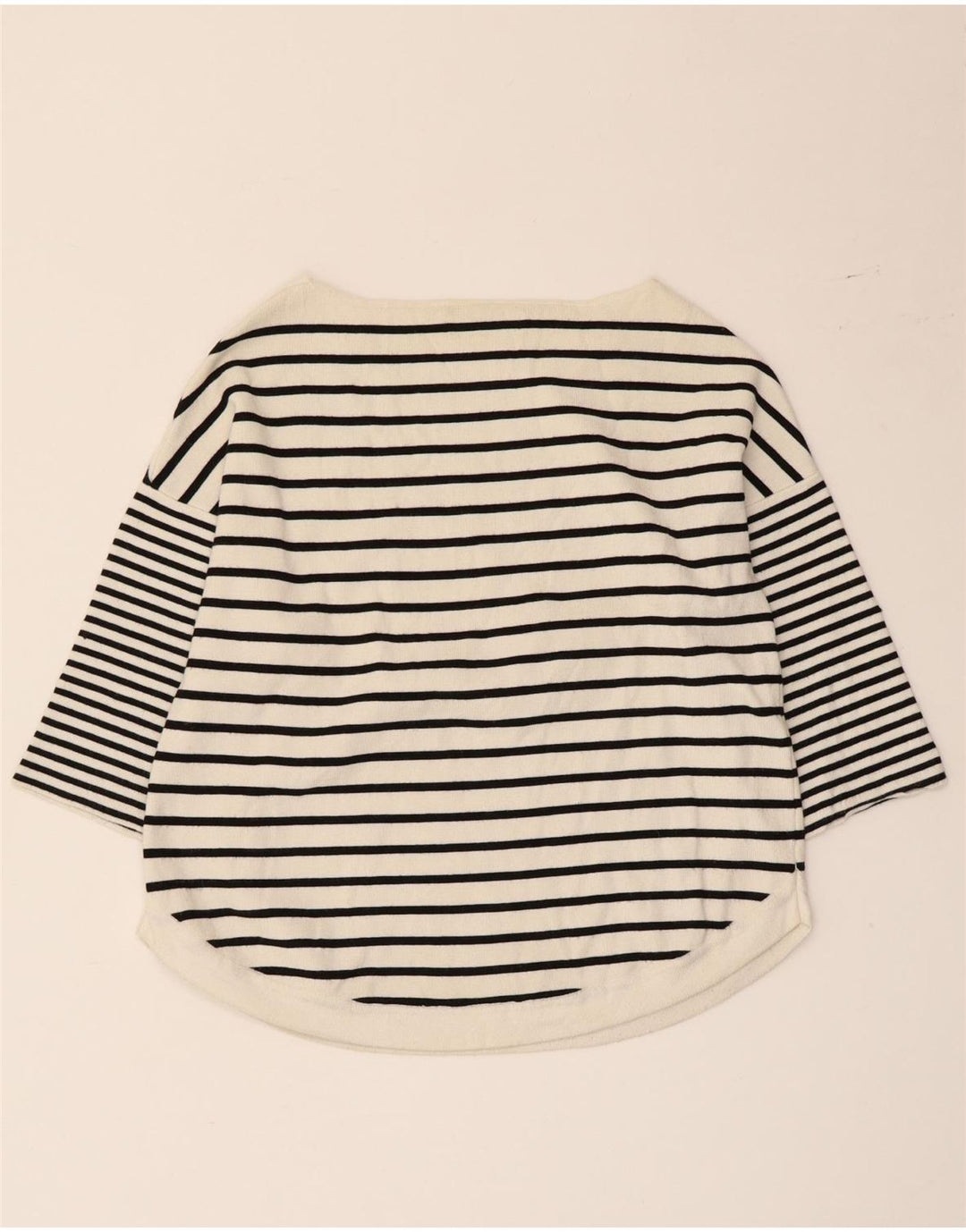Zara Mujer Top Manga 3/4 UK 42 Medio Blanco Rayas Viscosa Náutico