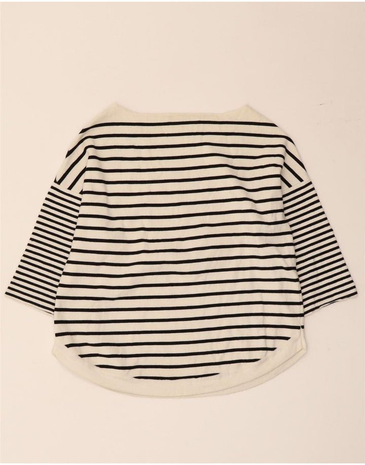 Zara Mujer Top Manga 3/4 UK 42 Medio Blanco Rayas Viscosa Náutico