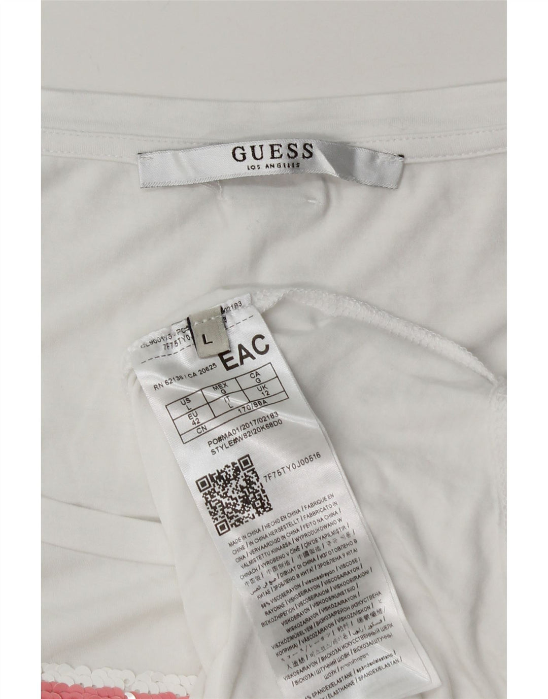 Guess Camiseta gráfica para mujer Top UK 12 Medium White Viscosa