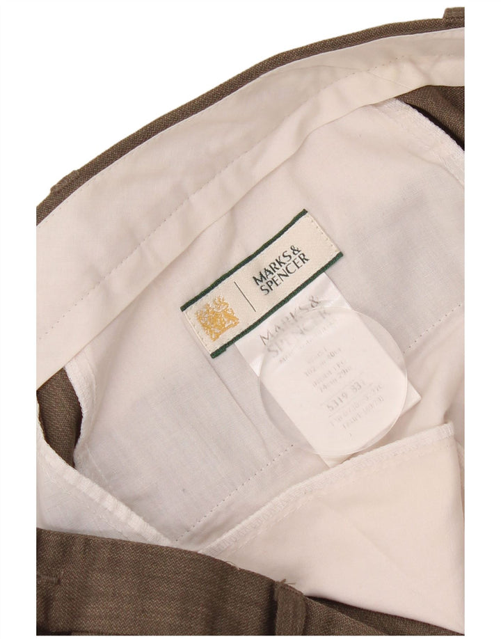 Marks & Spencer Pantalón de traje con pinzas cónicas para hombre W40 L29 Poliéster marrón
