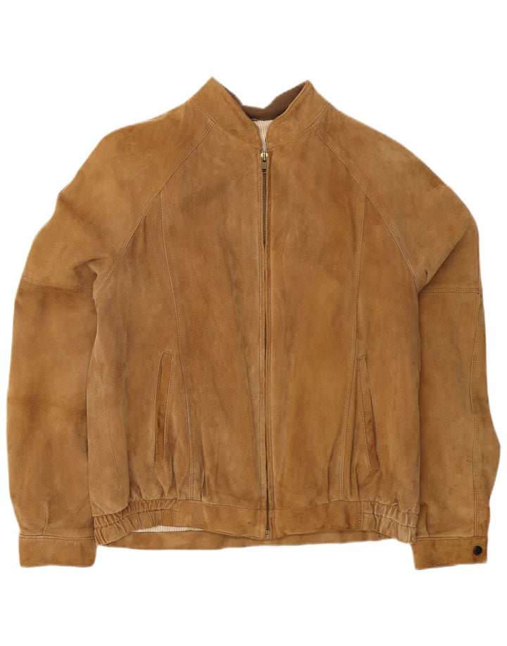 Vintage hombres ante bomber chaqueta IT 50 cuero marrón grande