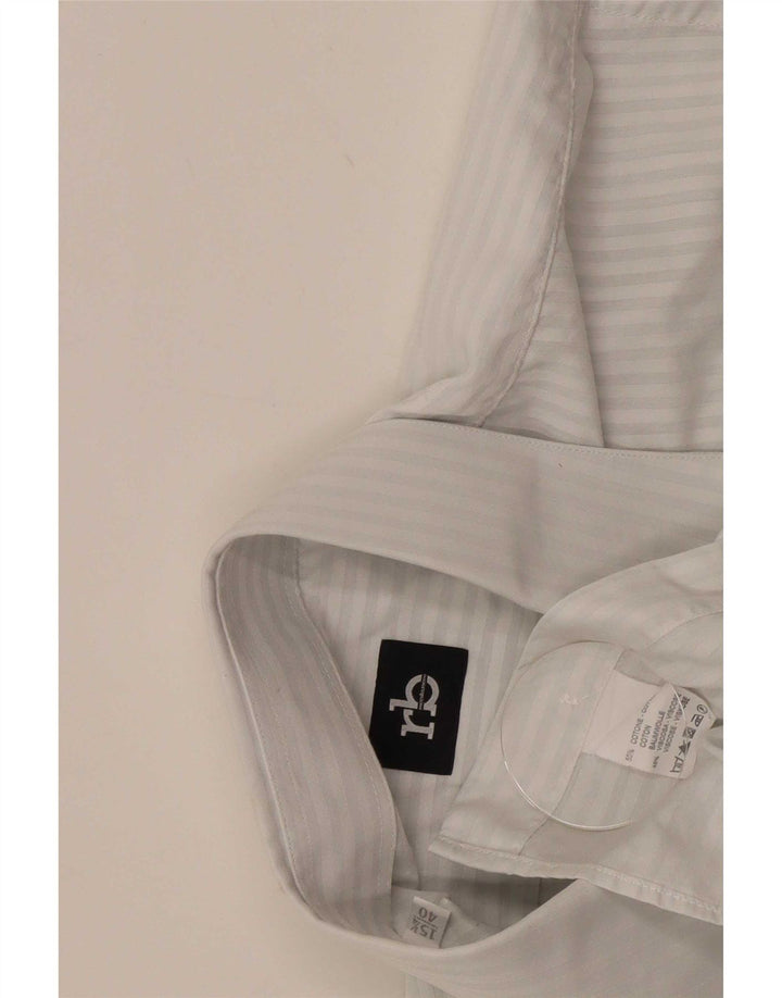Roccobarocco Camisa para hombre Talla 40 15 3/4 Mediana Algodón a rayas blancas