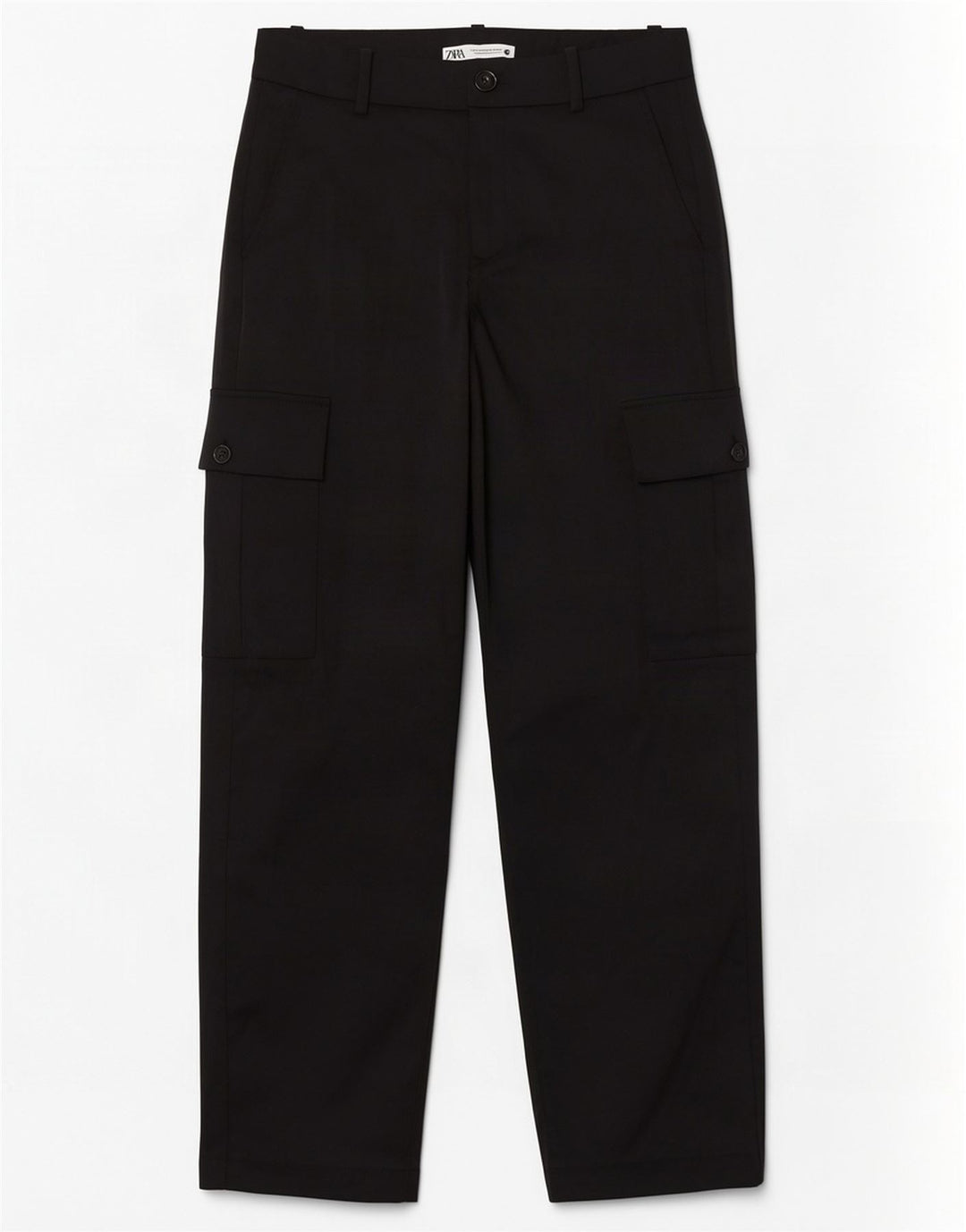 Zara Mujer Pantalón Cargo Recto Mediano W28 L32 Negro