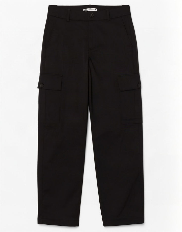 Zara Mujer Pantalón Cargo Recto Mediano W28 L32 Negro