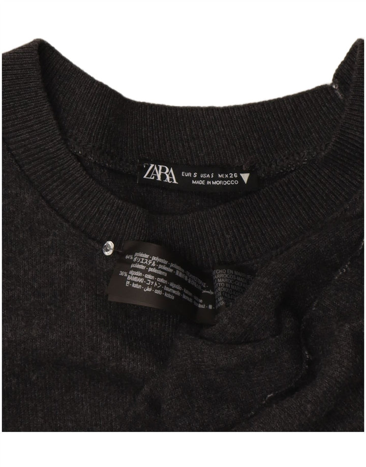 Zara Mujer Vestido Jersey De Manga Corta UK 40 Pequeño Poliéster Gris