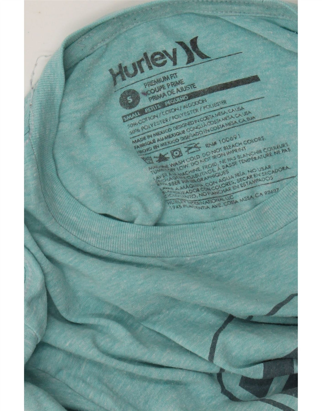 HURLEY Camiseta gráfica de ajuste premium para hombre Top pequeño de algodón moteado turquesa
