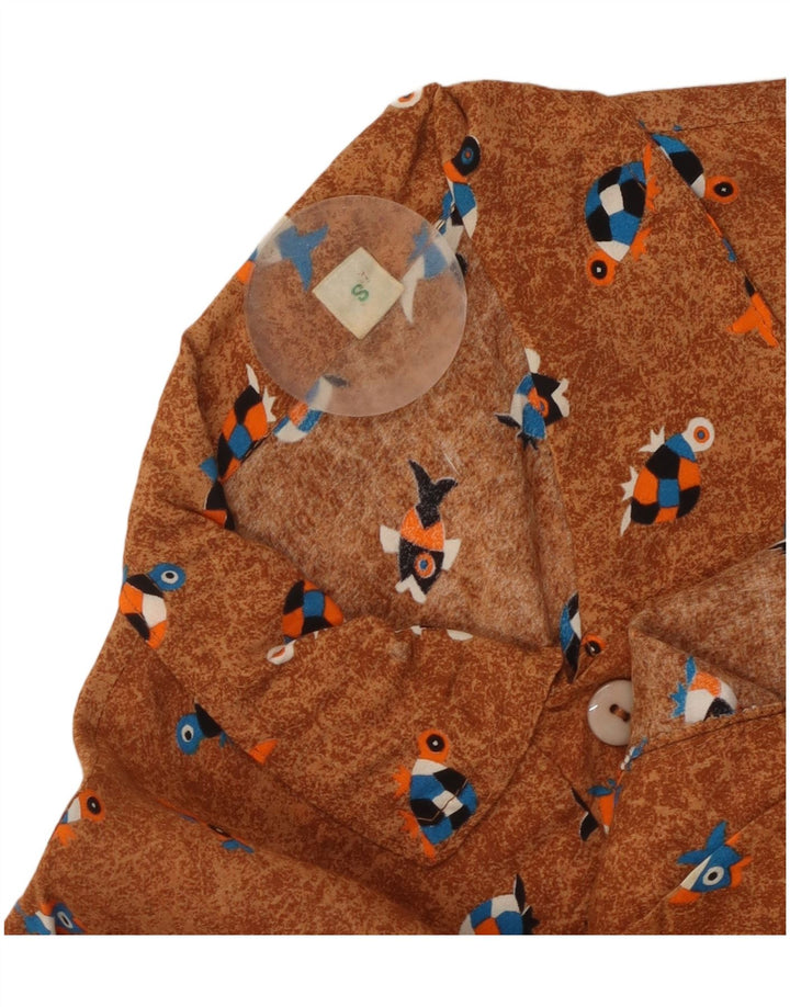 Vintage mujer oversize patrón abstracto camisa blusa Reino Unido 10 pequeño marrón