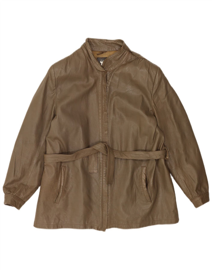Chaqueta de cuero vintage para mujer IT 46 cuero caqui grande