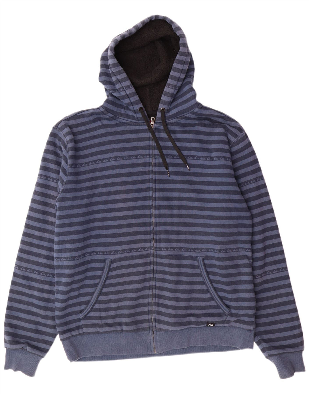 QUIKSILVER Suéter con capucha Sherpa Zip para hombre XL Algodón a rayas azules