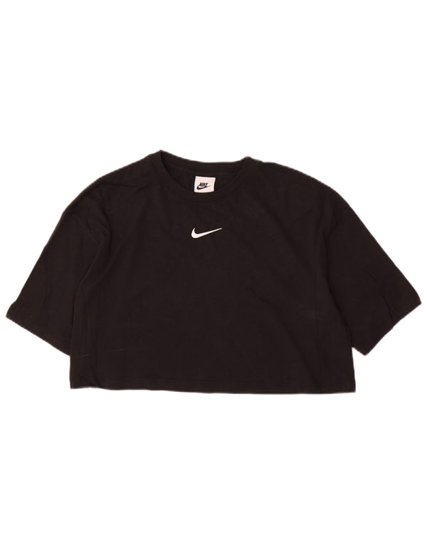 NIKE Womens Crop T-Shirt Top UK 14 Medium Black Cotton