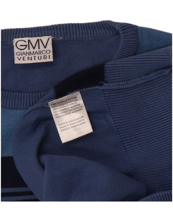 GIANMARCO VENTURI Jersey De Cuello Redondo Para Hombre De Algodón A Rayas Azul Medio