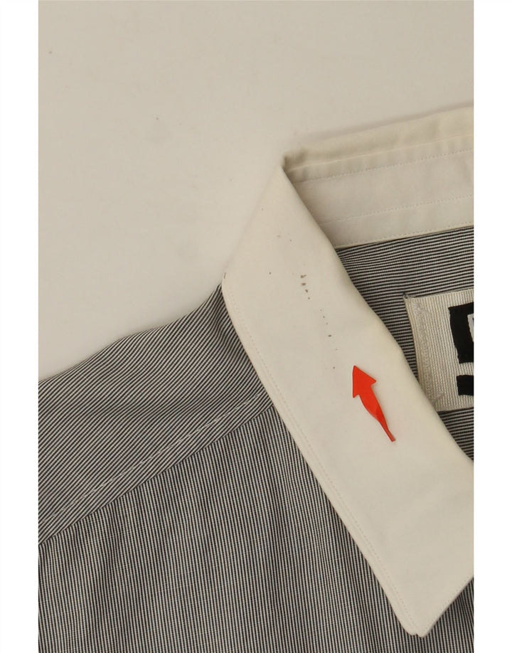 DOLCE & GABBANA Camisa slim fit para hombre IT 52 Algodón gris a rayas grandes