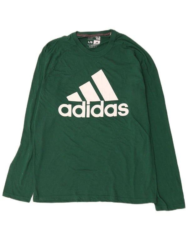 Adidas Mens Climalite Graphic Top Manga Larga Grande Algodón Verde